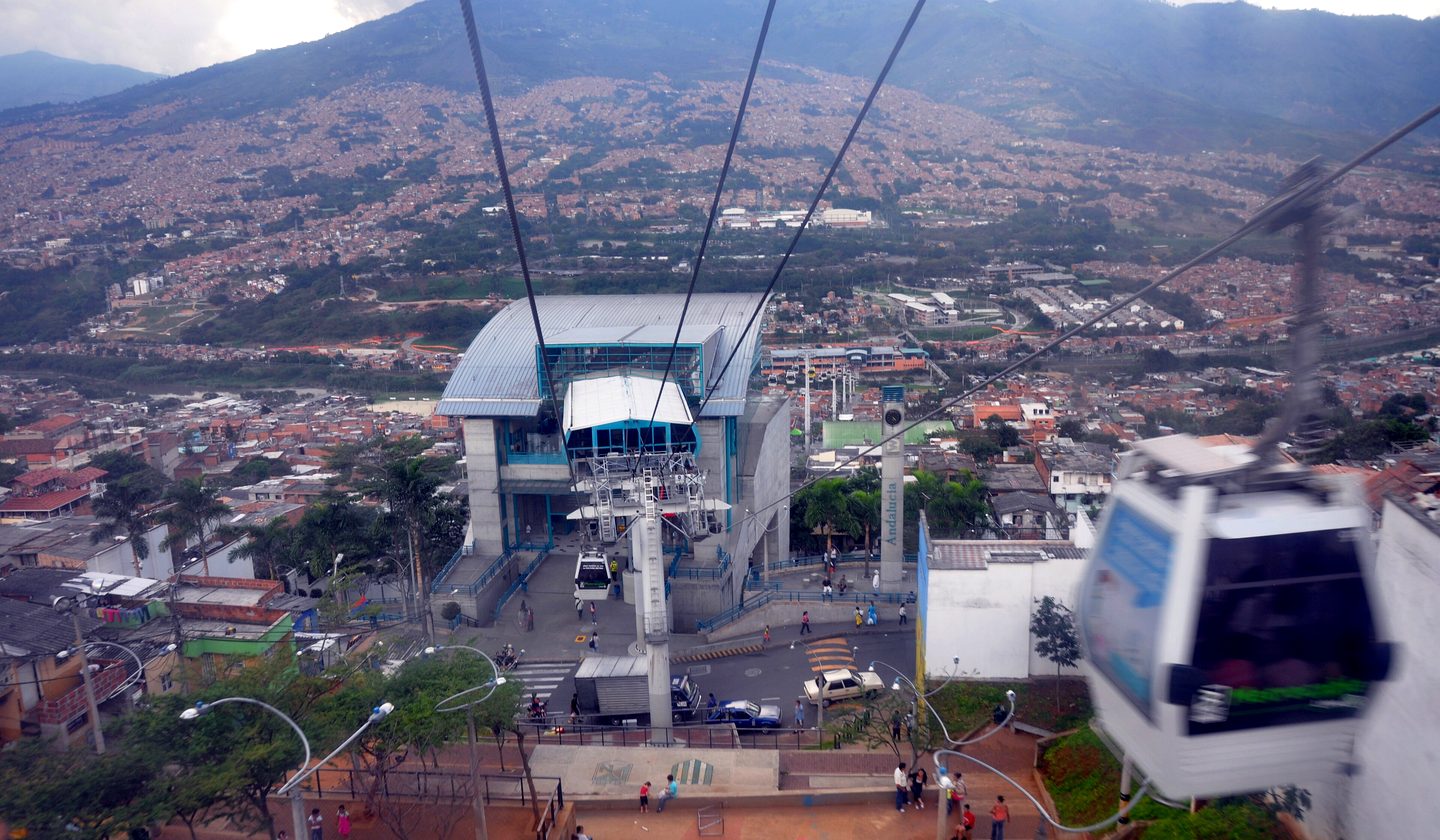Metrocable over the hills of Medellín