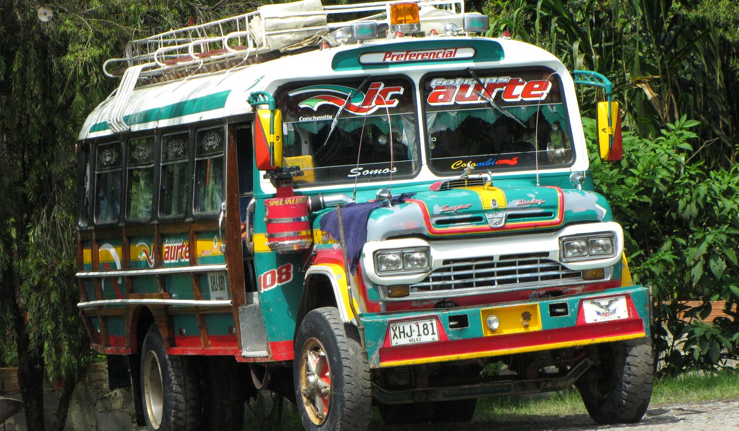 A colorful traditional chiva bus