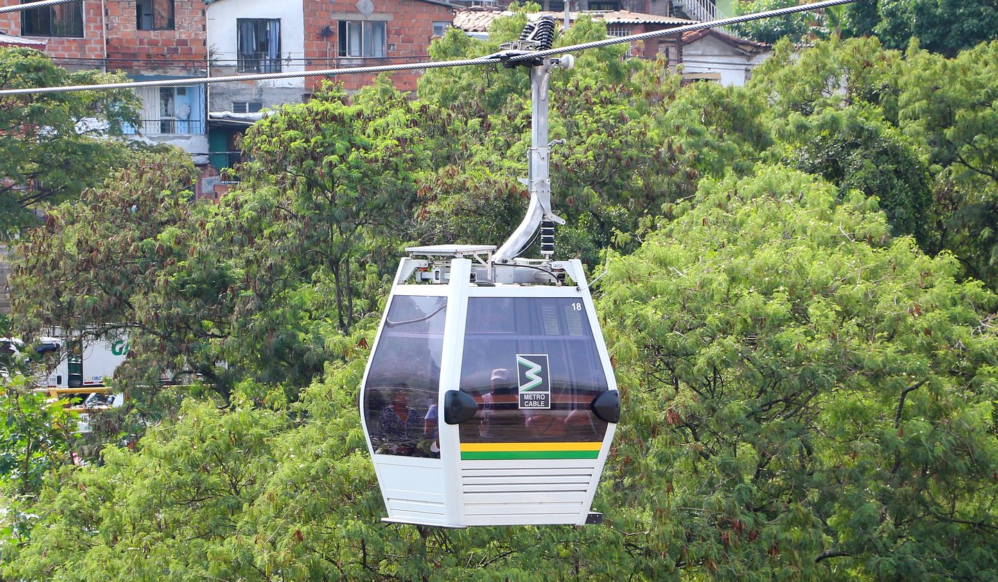 A Metrocable cabin over Medellín