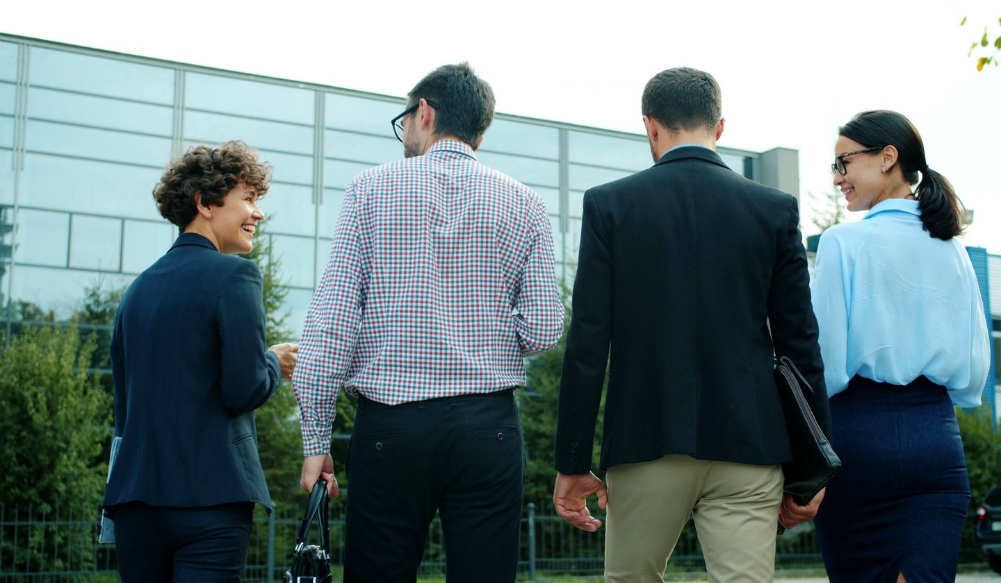 A business team walking together