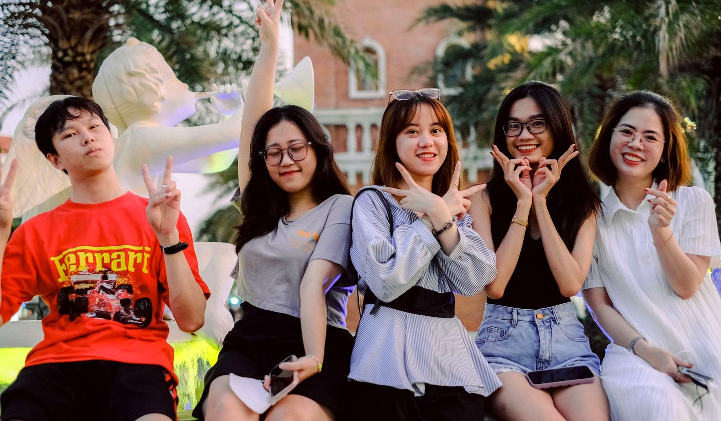 A happy group of friends on vacation